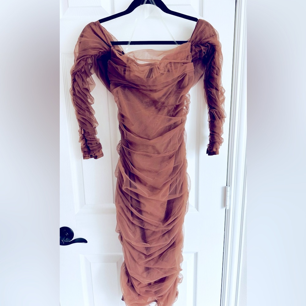 House of CB nude midi mesh dress!